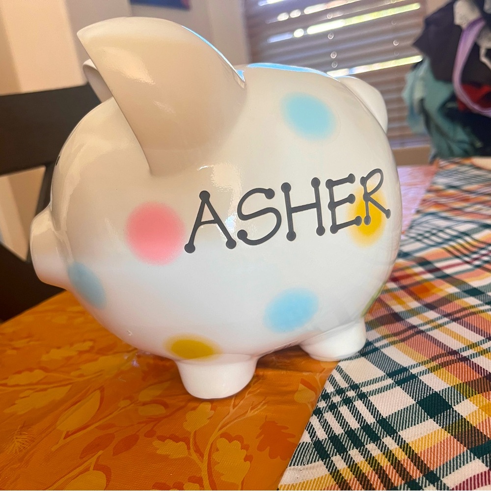 Personal Creations Piggy Bank NIB with the name “ASHER”